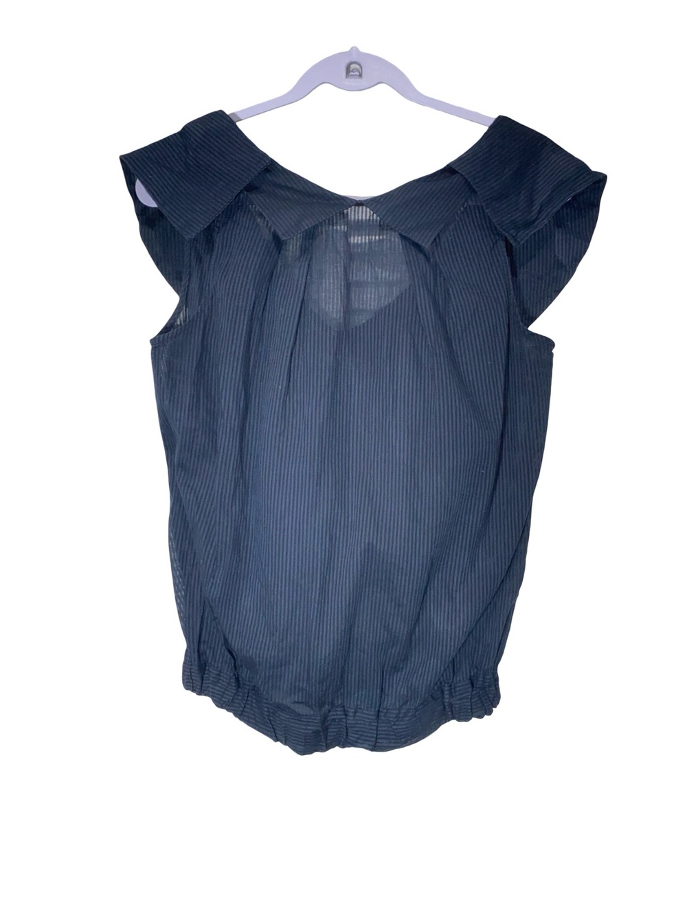BCBG MaxAzria navy semi-sheer pinstripe top‎ size M